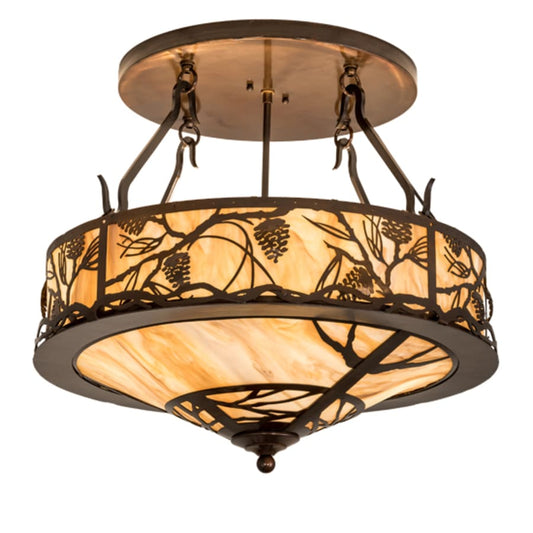 Meyda Tiffany Whispering Pines 4 Light 24" Wide Semi-Flush Ceiling Fixture - Old Copper Pot Finish