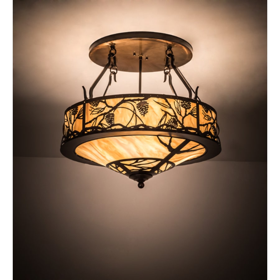 Meyda Tiffany Whispering Pines 4 Light 24" Wide Semi-Flush Ceiling Fixture - Old Copper Pot Finish