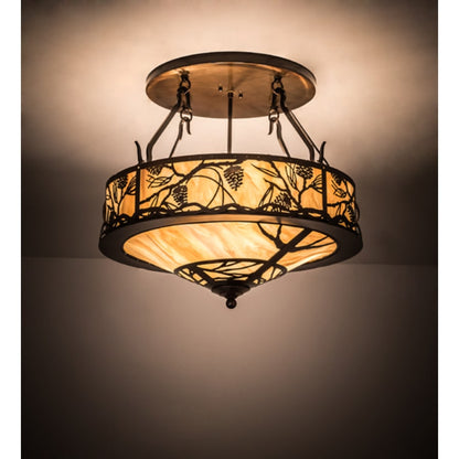 Meyda Tiffany Whispering Pines 4 Light 24" Wide Semi-Flush Ceiling Fixture - Old Copper Pot Finish