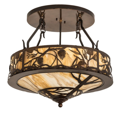 Meyda Tiffany Whispering Pines 4 Light 24" Wide Semi-Flush Ceiling Fixture - Old Copper Pot Finish
