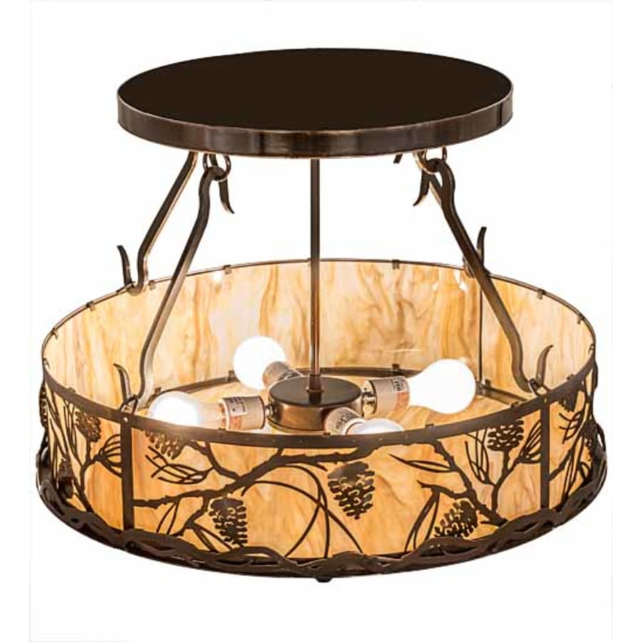 Meyda Tiffany Whispering Pines 4 Light 24" Wide Semi-Flush Ceiling Fixture - Old Copper Pot Finish