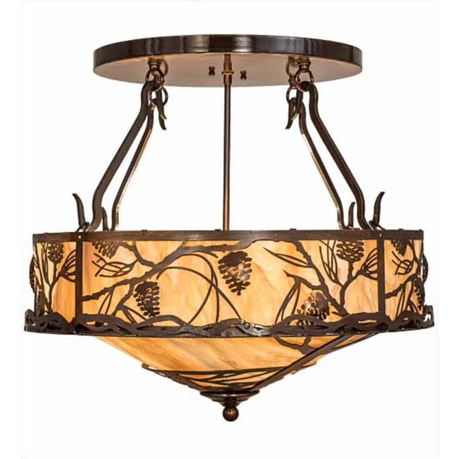 Meyda Tiffany Whispering Pines 4 Light 24" Wide Semi-Flush Ceiling Fixture - Old Copper Pot Finish