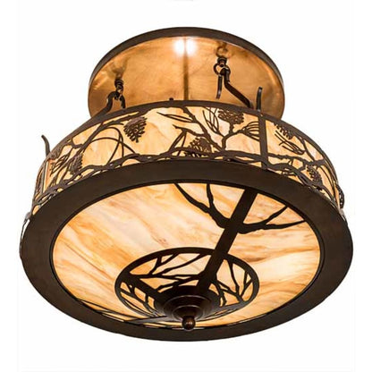 Meyda Tiffany Whispering Pines 4 Light 24" Wide Semi-Flush Ceiling Fixture - Old Copper Pot Finish