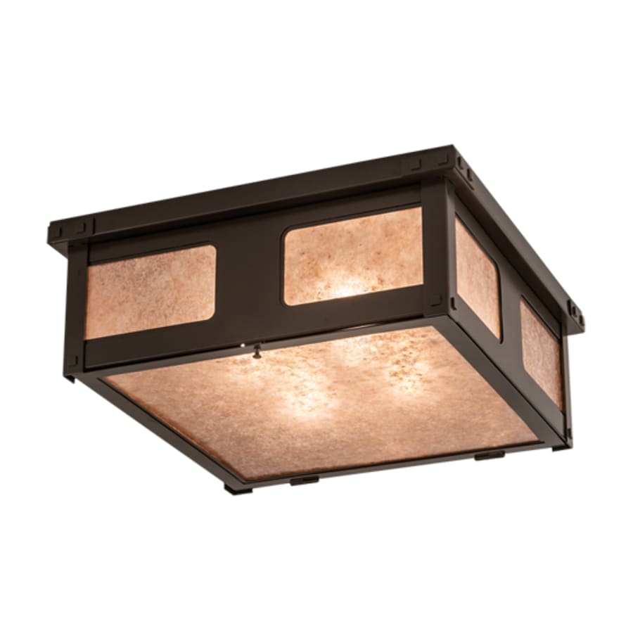 Meyda Tiffany Quezon 4 Light 34" Wide Flush Mount Square Ceiling Fixture with Silver Mica Shade - Timeless Bronze Finish