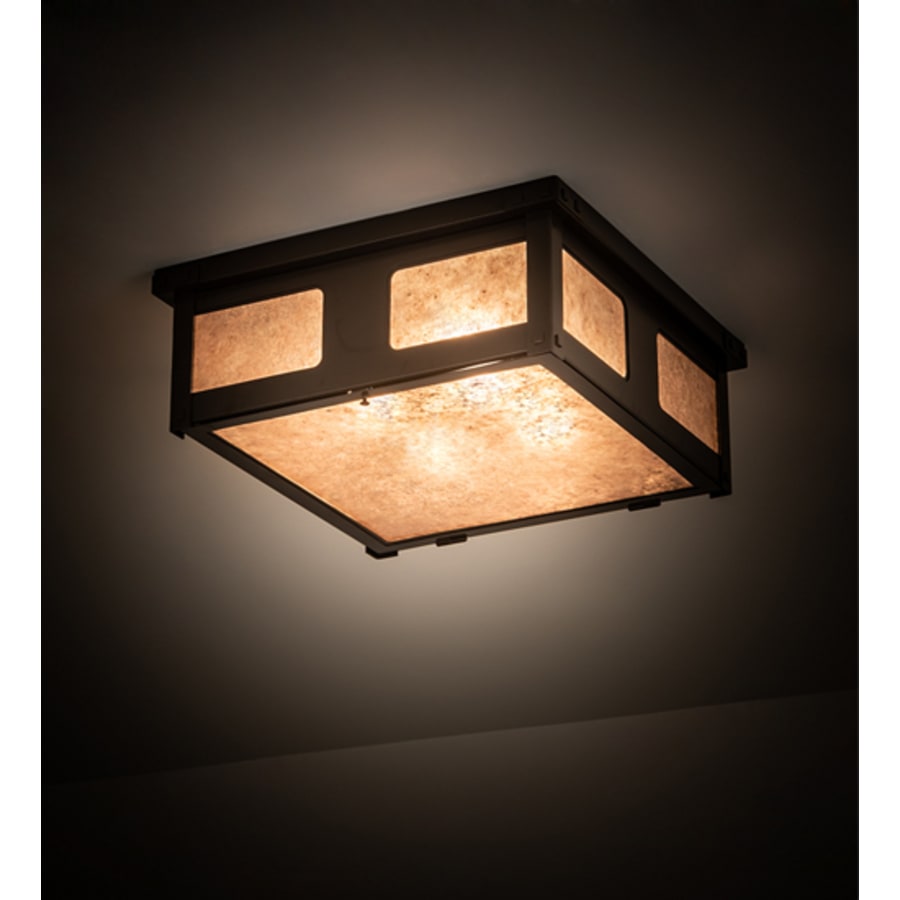 Meyda Tiffany Quezon 4 Light 34" Wide Flush Mount Square Ceiling Fixture with Silver Mica Shade - Timeless Bronze Finish