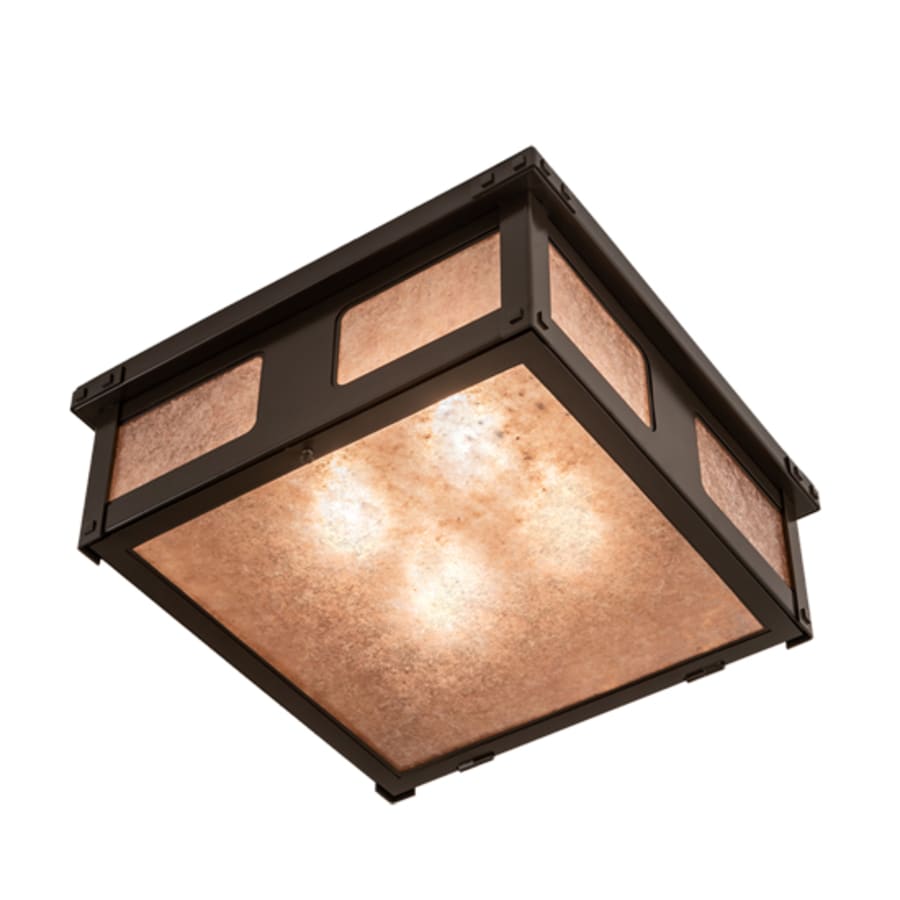 Meyda Tiffany Quezon 4 Light 34" Wide Flush Mount Square Ceiling Fixture with Silver Mica Shade - Timeless Bronze Finish