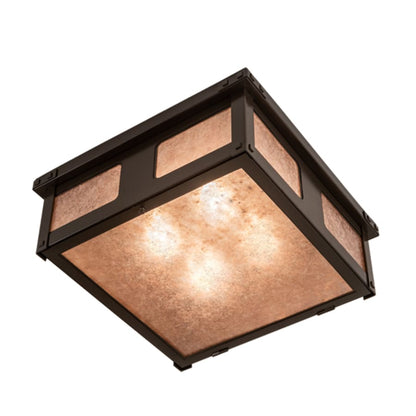 Meyda Tiffany Quezon 4 Light 34" Wide Flush Mount Square Ceiling Fixture with Silver Mica Shade - Timeless Bronze Finish