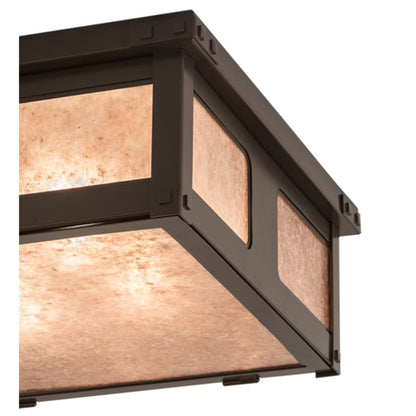 Meyda Tiffany Quezon 4 Light 34" Wide Flush Mount Square Ceiling Fixture with Silver Mica Shade - Timeless Bronze Finish