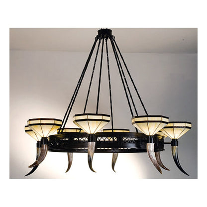 Meyda Tiffany Top Ridge 8 Light 72" Wide Chandelier with Cream Glass Shade