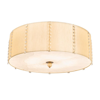 Meyda Tiffany Cilindro Lujoso 8 Light 32" Wide Semi-Flush Drum Ceiling Fixture with Natural Wafer Silk Shade - Brass Finish
