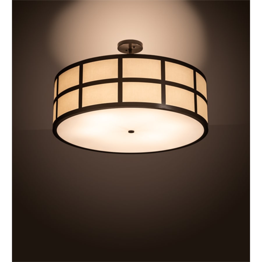 Meyda Tiffany Cilindro Barnabas 6 Light 36" Wide Semi-Flush Drum Ceiling Fixture with Beige Textrene Shade - Timeless Bronze Finish