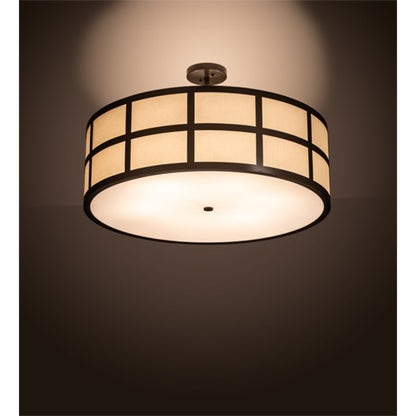 Meyda Tiffany Cilindro Barnabas 6 Light 36" Wide Semi-Flush Drum Ceiling Fixture with Beige Textrene Shade - Timeless Bronze Finish