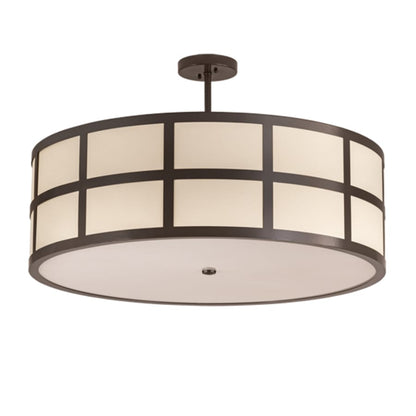 Meyda Tiffany Cilindro Barnabas 6 Light 36" Wide Semi-Flush Drum Ceiling Fixture with Beige Textrene Shade - Timeless Bronze Finish