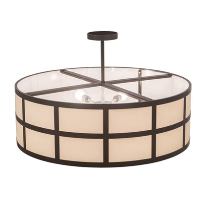 Meyda Tiffany Cilindro Barnabas 6 Light 36" Wide Semi-Flush Drum Ceiling Fixture with Beige Textrene Shade - Timeless Bronze Finish