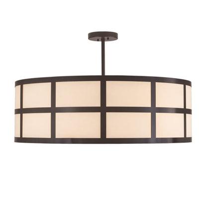Meyda Tiffany Cilindro Barnabas 6 Light 36" Wide Semi-Flush Drum Ceiling Fixture with Beige Textrene Shade - Timeless Bronze Finish