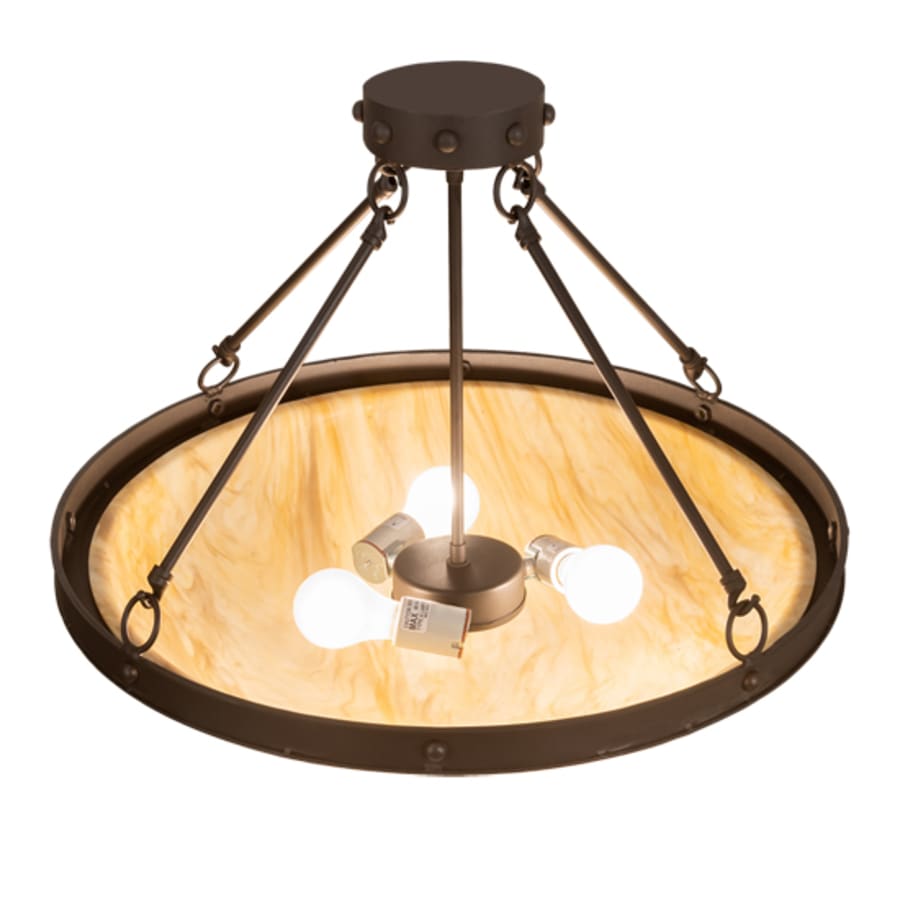 Meyda Tiffany Freya 3 Light 24" Wide Semi-Flush Bowl Ceiling Fixture - Wrought Iron Finish
