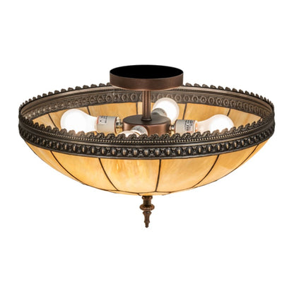 Meyda Tiffany Vincent Honeycomb 4 Light 21" Wide Semi-Flush Bowl Ceiling Fixture with Iridescent Glass Shade - Mahogany Bronze Finish