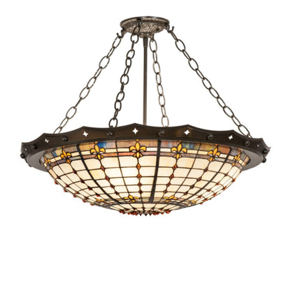 Meyda Tiffany Fleur-de-Lite 4 Light 26" Wide Semi-Flush Bowl Ceiling Fixture