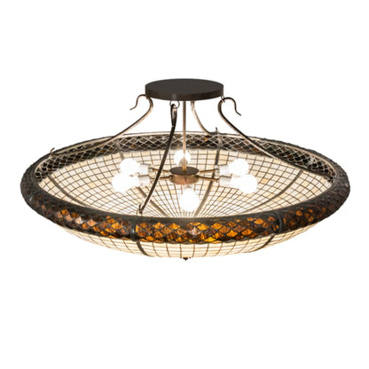 Meyda Tiffany Pinecone 6 Light 42" Wide Semi-Flush Bowl Ceiling Fixture