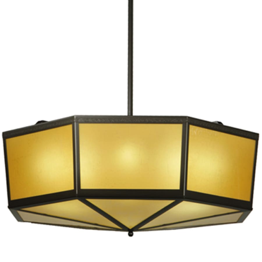 Meyda Tiffany Eltham 4 Light 36" Wide Pendant with Amber Art Glass Shade - Timeless Bronze Finish