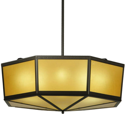 Meyda Tiffany Eltham 4 Light 36" Wide Pendant with Amber Art Glass Shade - Timeless Bronze Finish