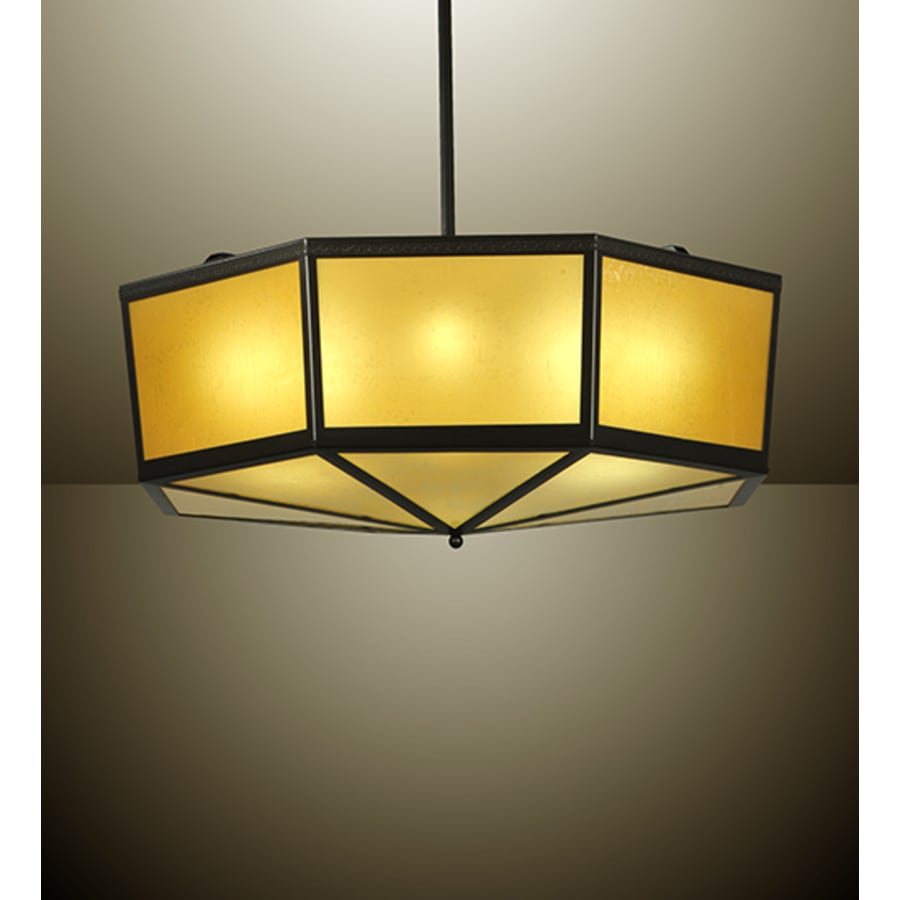 Meyda Tiffany Eltham 4 Light 36" Wide Pendant with Amber Art Glass Shade - Timeless Bronze Finish