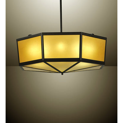 Meyda Tiffany Eltham 4 Light 36" Wide Pendant with Amber Art Glass Shade - Timeless Bronze Finish
