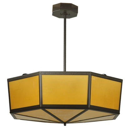 Meyda Tiffany Eltham 4 Light 36" Wide Pendant with Amber Art Glass Shade - Timeless Bronze Finish