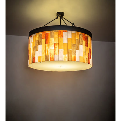 Meyda Tiffany Cilindro Calico 6 Light 47" Wide Semi-Flush Drum Ceiling Fixture