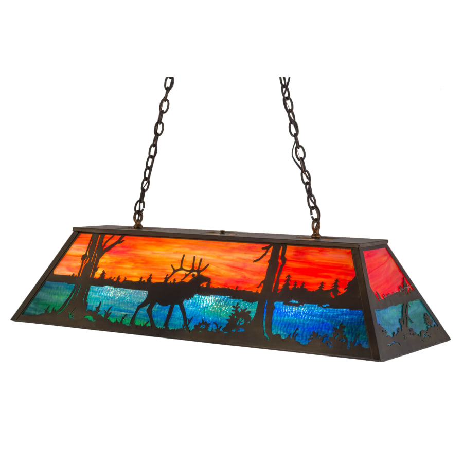 Meyda Tiffany Elk at Lake 9 Light 48" Wide Billiard Chandelier with Multi-colored Glass Shade