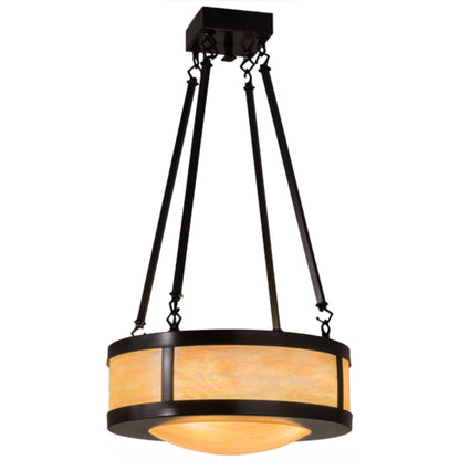Meyda Tiffany Pomona 4 Light 18" Wide Semi-Flush Drum Ceiling Fixture with Iridized Glass Shade - Craftsman Brown Finish