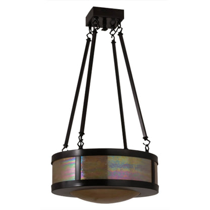 Meyda Tiffany Pomona 4 Light 18" Wide Semi-Flush Drum Ceiling Fixture with Iridized Glass Shade - Craftsman Brown Finish