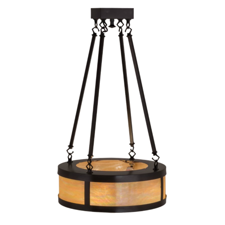 Meyda Tiffany Pomona 4 Light 18" Wide Semi-Flush Drum Ceiling Fixture with Iridized Glass Shade - Craftsman Brown Finish