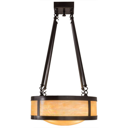 Meyda Tiffany Pomona 4 Light 18" Wide Semi-Flush Drum Ceiling Fixture with Iridized Glass Shade - Craftsman Brown Finish
