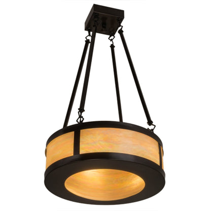 Meyda Tiffany Pomona 4 Light 18" Wide Semi-Flush Drum Ceiling Fixture with Iridized Glass Shade - Craftsman Brown Finish