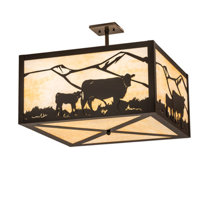 Meyda Tiffany Calf and Cow 4 Light 34" Wide Semi-Flush Square Ceiling Fixture