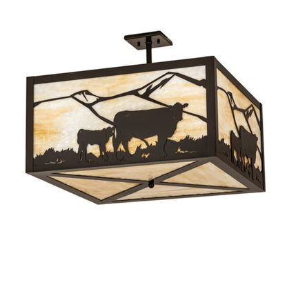 Meyda Tiffany Calf and Cow 4 Light 34" Wide Semi-Flush Square Ceiling Fixture