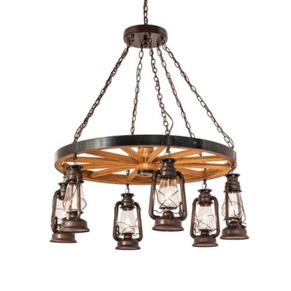 Meyda Tiffany Miners Lantern Wagon Wheel 6 Light 40" Wide Lantern Chandelier