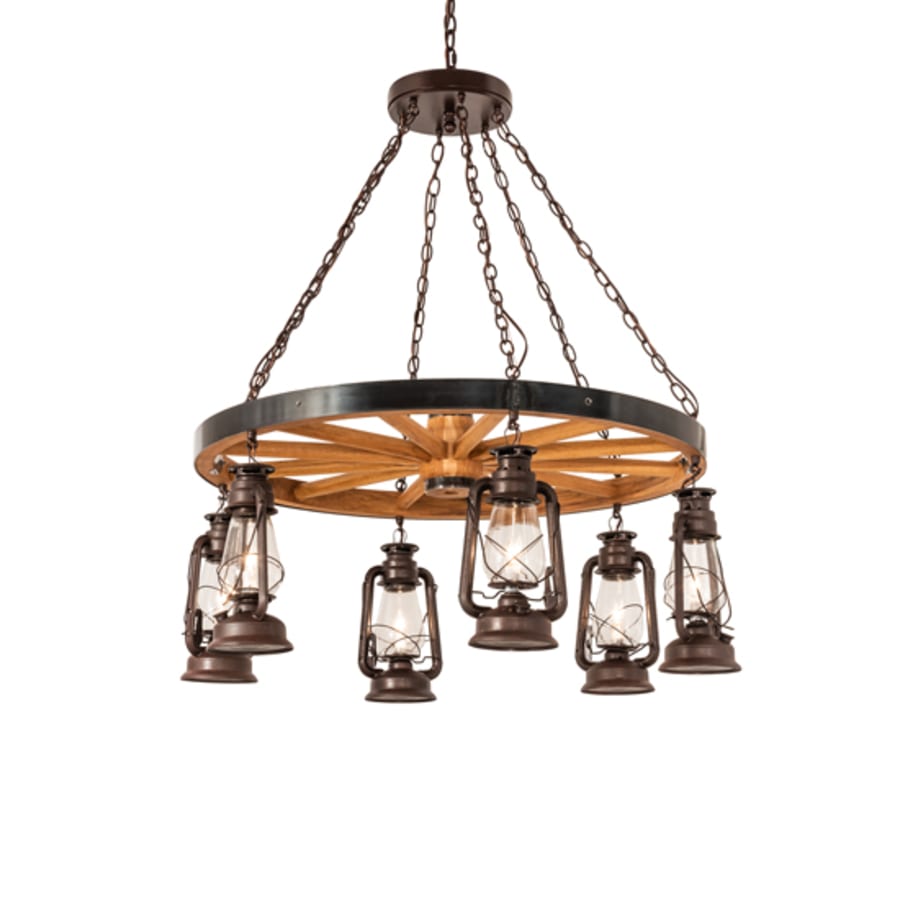 Meyda Tiffany Miners Lantern Wagon Wheel 6 Light 40" Wide Lantern Chandelier