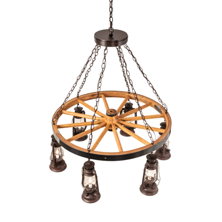 Meyda Tiffany Miners Lantern Wagon Wheel 6 Light 40" Wide Lantern Chandelier