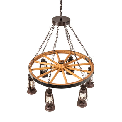 Meyda Tiffany Miners Lantern Wagon Wheel 6 Light 40" Wide Lantern Chandelier