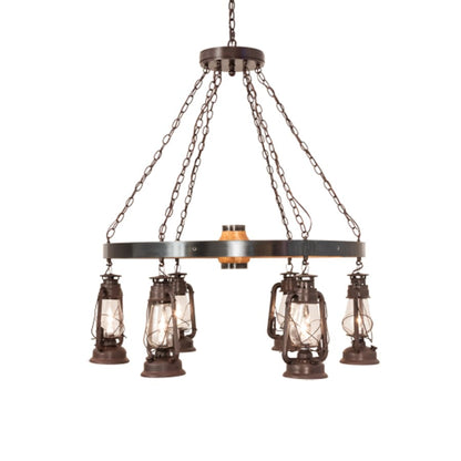 Meyda Tiffany Miners Lantern Wagon Wheel 6 Light 40" Wide Lantern Chandelier