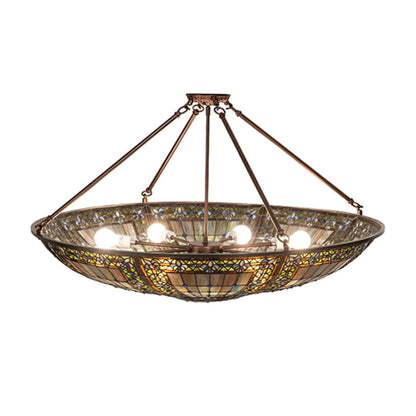 Meyda Tiffany Fleur-de-lis 8 Light 40" Wide Semi-Flush Bowl Ceiling Fixture - Mahogany Bronze Finish