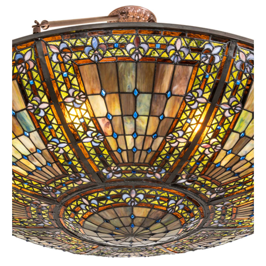Meyda Tiffany Fleur-de-lis 8 Light 40" Wide Semi-Flush Bowl Ceiling Fixture - Mahogany Bronze Finish
