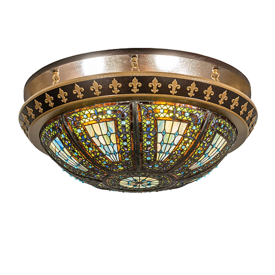 Meyda Tiffany Fleur-de-lis 4 Light 28" Wide Semi-Flush Bowl Ceiling Fixture - Copper Vein / Antique Gold Finish
