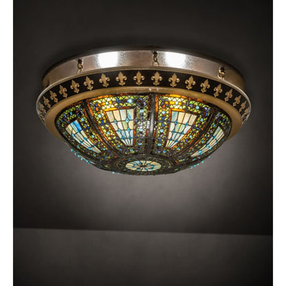 Meyda Tiffany Fleur-de-lis 4 Light 28" Wide Semi-Flush Bowl Ceiling Fixture - Copper Vein / Antique Gold Finish