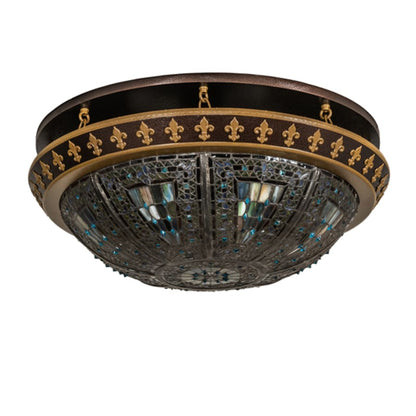 Meyda Tiffany Fleur-de-lis 4 Light 28" Wide Semi-Flush Bowl Ceiling Fixture - Copper Vein / Antique Gold Finish
