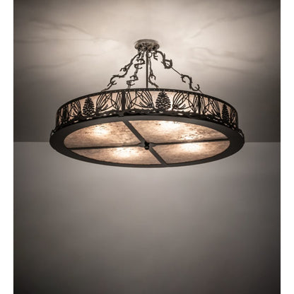 Meyda Tiffany Mountain Pine 4 Light 36" Wide Semi-Flush Drum Ceiling Fixture - Timeless Bronze Finish