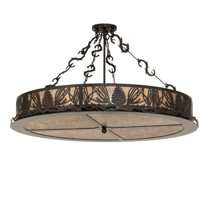 Meyda Tiffany Mountain Pine 4 Light 36" Wide Semi-Flush Drum Ceiling Fixture - Timeless Bronze Finish