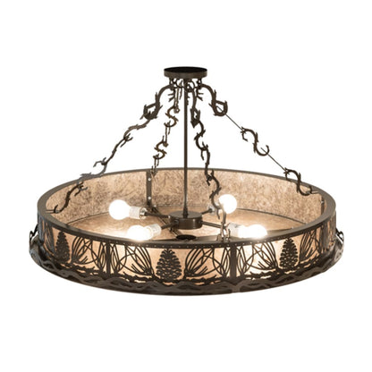 Meyda Tiffany Mountain Pine 4 Light 36" Wide Semi-Flush Drum Ceiling Fixture - Timeless Bronze Finish